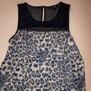 Forever 21 Women's Sz L Navy & White Cami Tank Top Sheer Ruffles Sleeveless Top